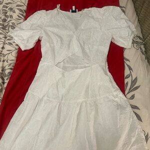 White Lace Dress with Puff Sleeves